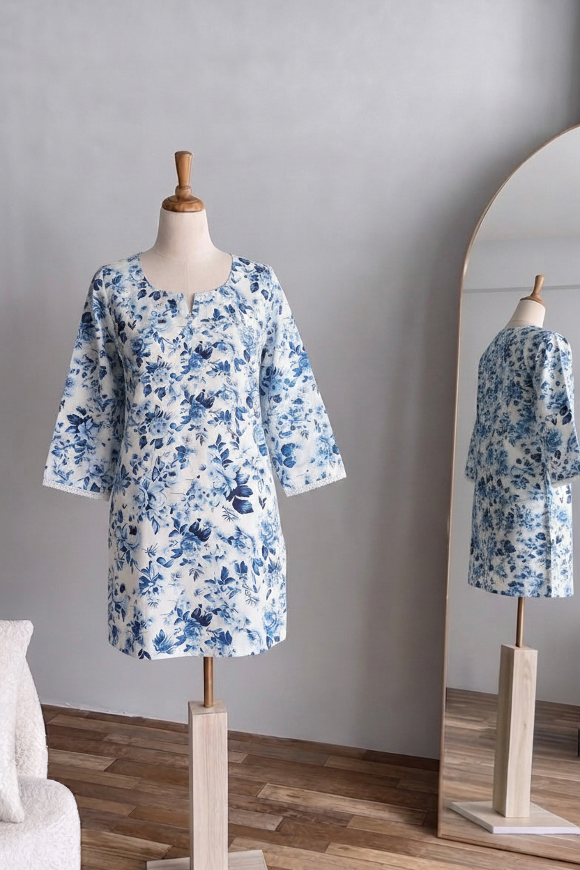 Floral Print Cotton Kurti — Tattvam Atelier