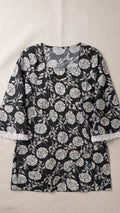 Black & White Floral Cotton Kurthi | Handcrafted Modest Tunic for Women | Limited Edition | Sizes 36–46