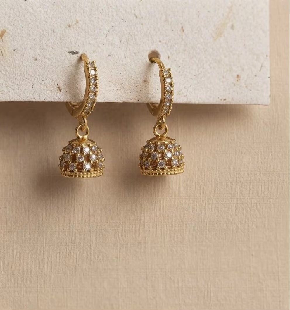 Aishwarya Pave Jhumki Earrings 18K Gold Plated Brass Traditional Baby Jhumka - Tattvam.atelier