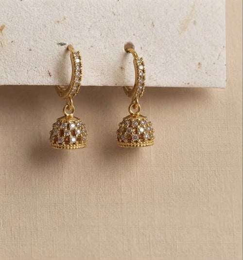 Aishwarya Pave Jhumki Earrings 18K Gold Plated Brass Traditional Baby Jhumka - Tattvam.atelier