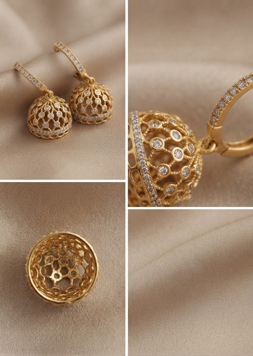 Ishwari Pave Jhumki Earrings 18K Gold Plated Brass Traditional Baby Jhumka - Tattvam.atelier