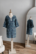 Navy Floral Block Print Kurti — Tattvam Atelier - Tattvam.atelier