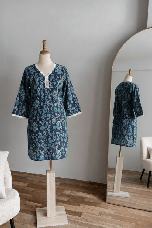 Navy Floral Block Print Kurti — Tattvam Atelier - Tattvam.atelier