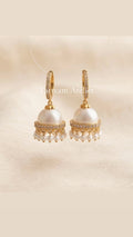 Pearl Jhumka Earrings with Gold Plated Design and Delicate Pearl Accents for Elegant Look - Tattvam.atelier