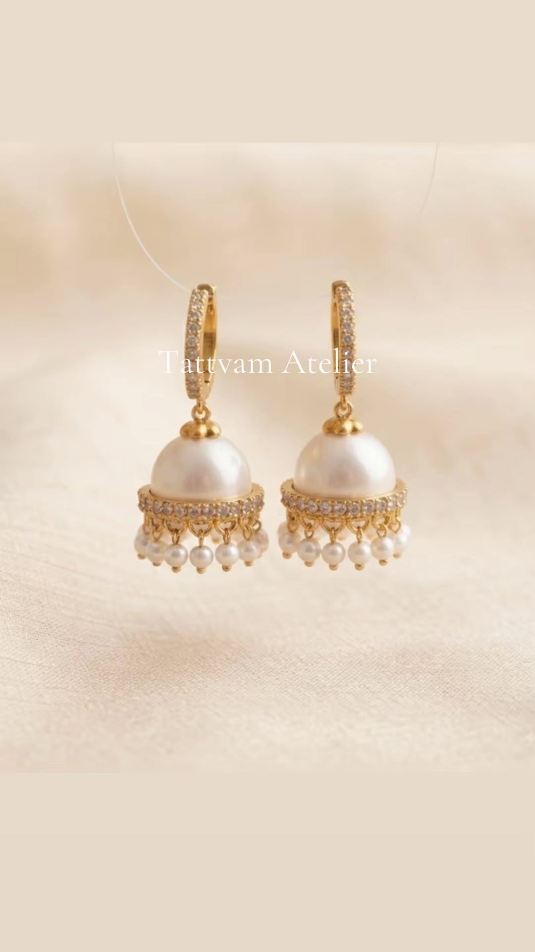 Pearl Jhumka Earrings with Gold Plated Design and Delicate Pearl Accents for Elegant Look - Tattvam.atelier