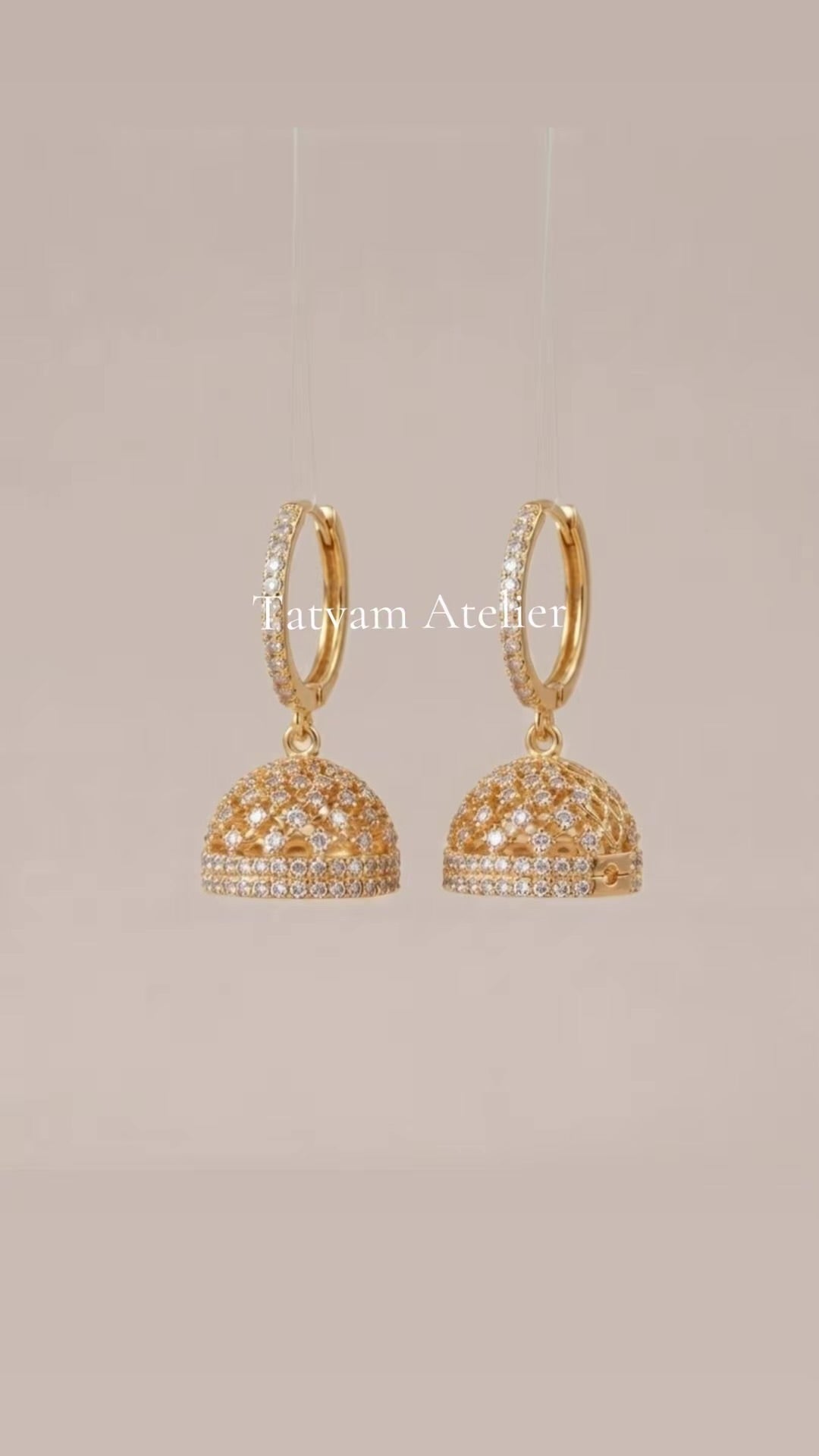 Sahira Jhumki Earrings - Gold Plated with Delicate Stone Detailing for a Sparkle Effect - Traditional Baby Jhumki with Modern Twist - Dainty & Lightweight Design - Tattvam.atelier